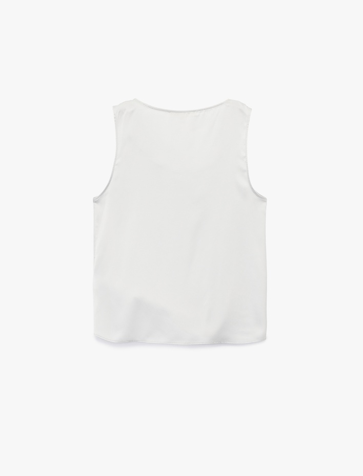  Şal U Yaka Saten Kolsuz Bluz