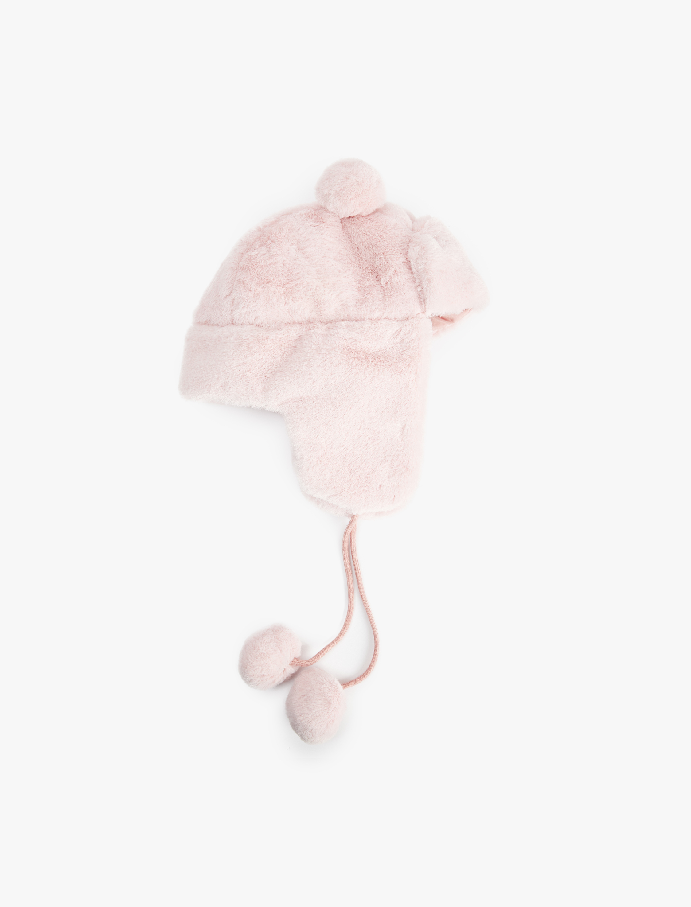  Kız Çocuk Ponpon Detaylı Kulaklı Peluş Şapka