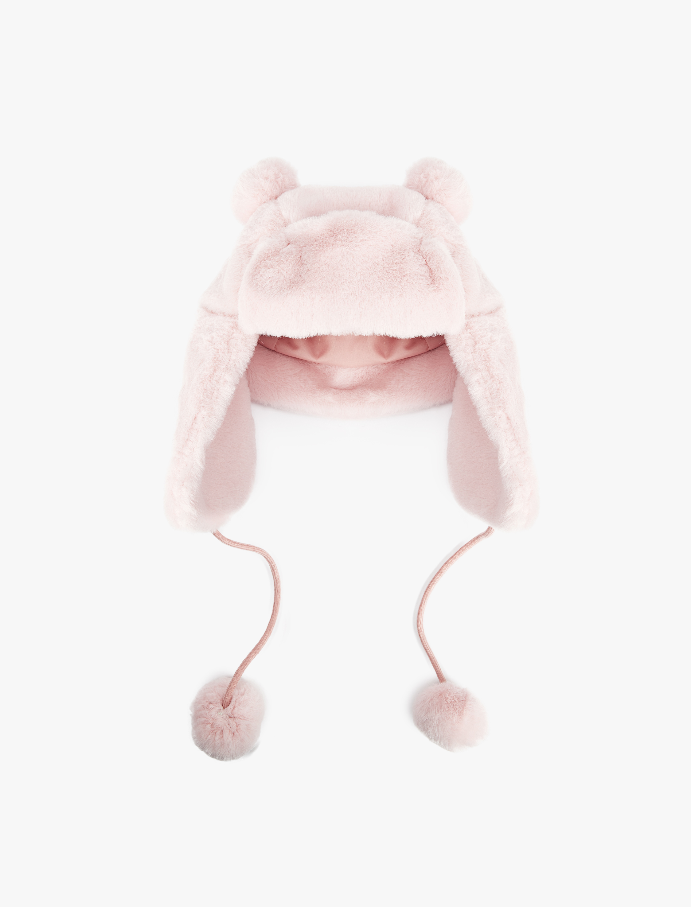  Kız Çocuk Ponpon Detaylı Kulaklı Peluş Şapka