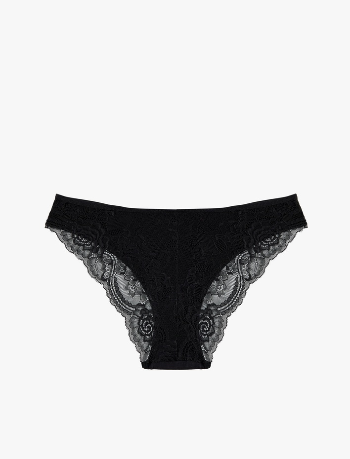  Arkası Dantel Detaylı Pamuklu Baskılı Brazilian Külot