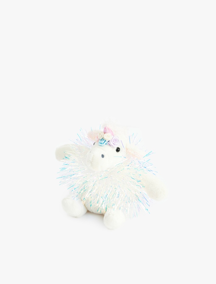 Kadın Işıltılı Ponpon Detaylı Unicorn Peluş Anahtarlık
