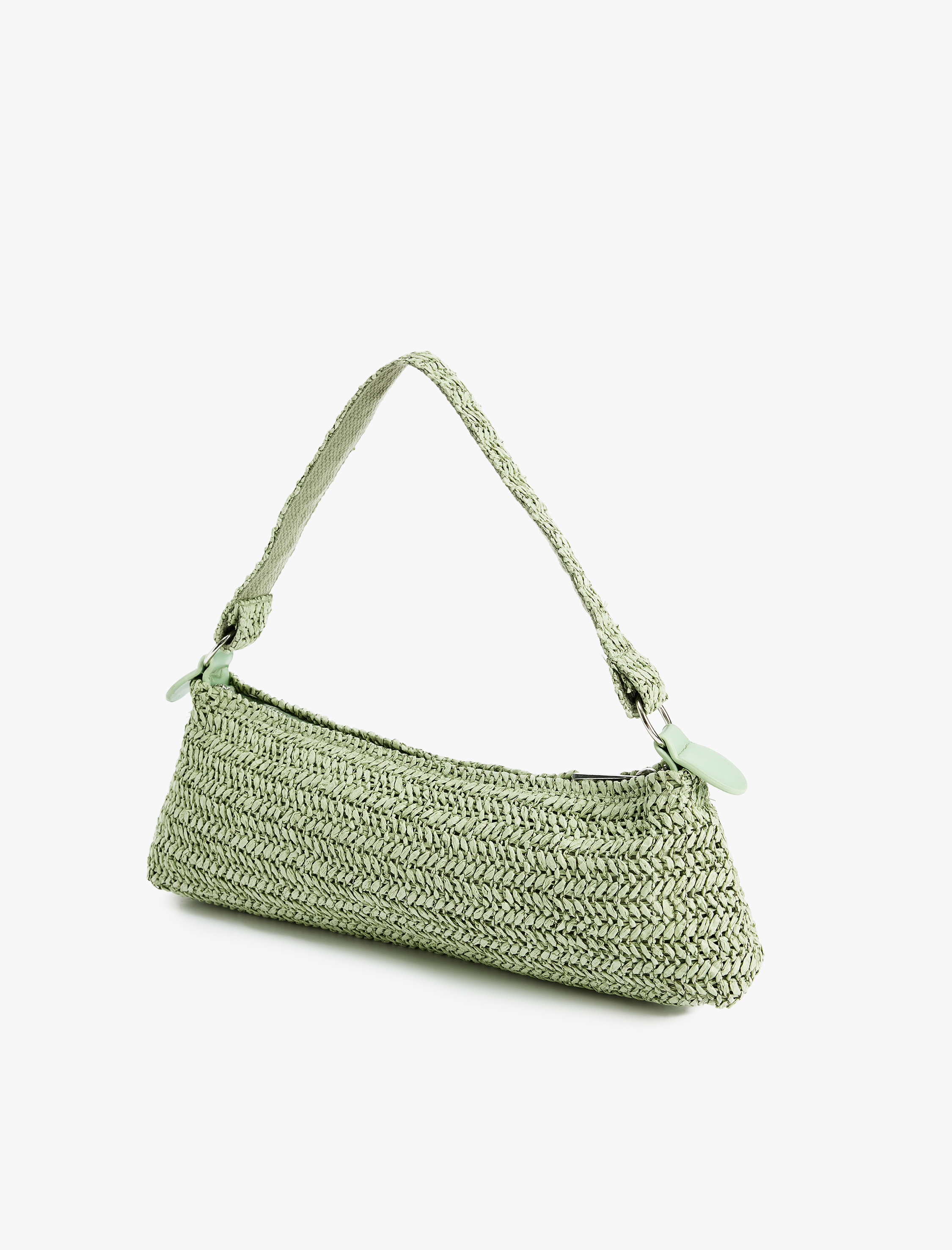  Kadın Örgü Detaylı Fermuarlı Hasır Omuz Çantası