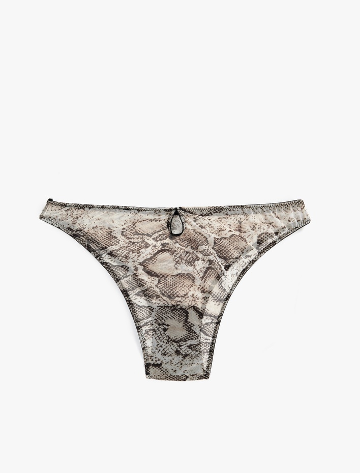  Yılan Derisi Desenli Tül Detaylı Külot