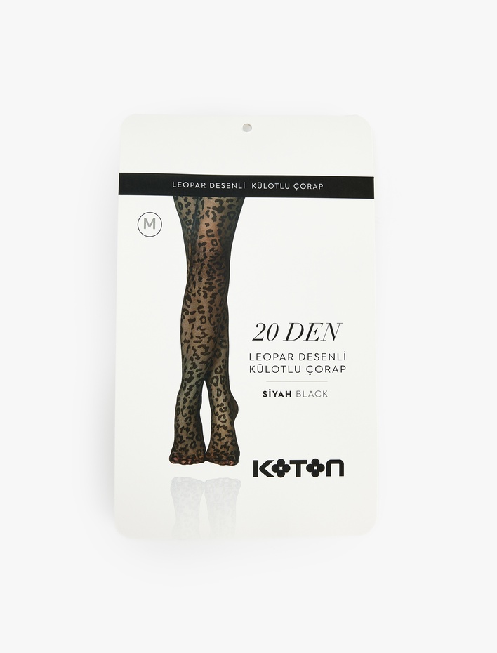 Kadın 20 Den Leopar Desenli İnce Külotlu Çorap