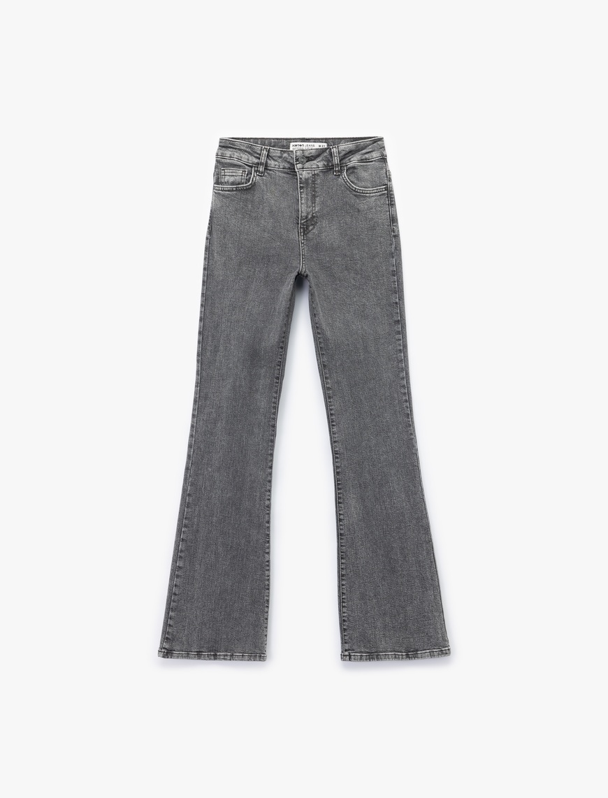   Pamuklu Normal Bel Dar Kesim İspanyol Paça Jean Pantolon - Flare Jeans