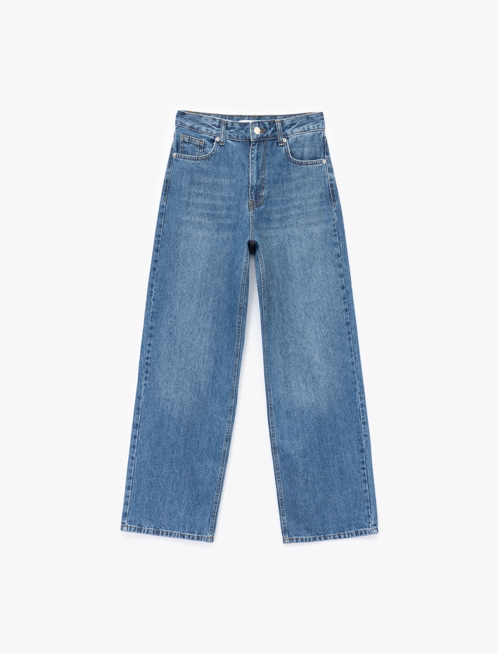  Pamuklu Bol Kalıp Düğmeli Cep Detaylı Baggy Jean Pantolon - Baggy Jeans