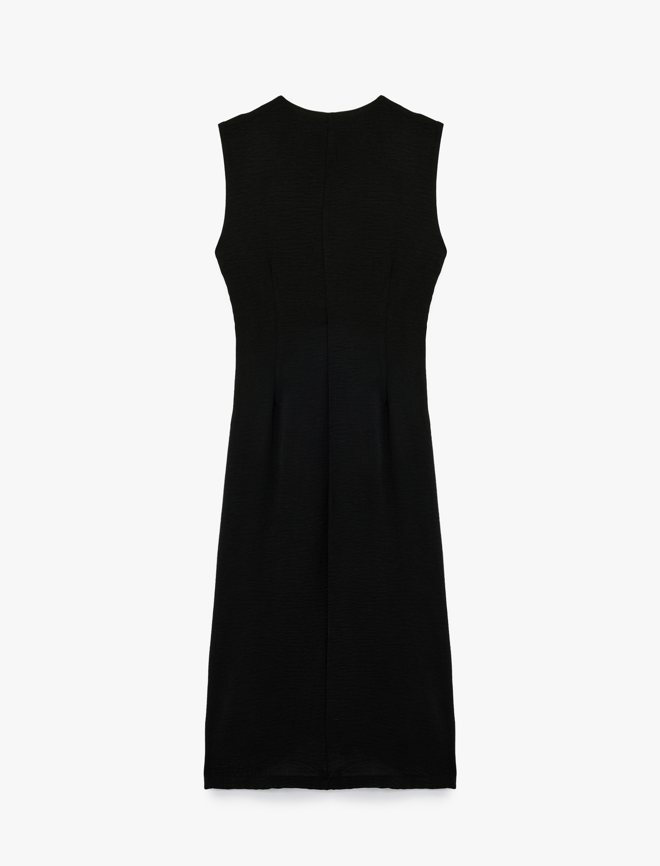   Aerobin Kumaş V Yaka Kolsuz Kruvaze Midi Boy Elbise