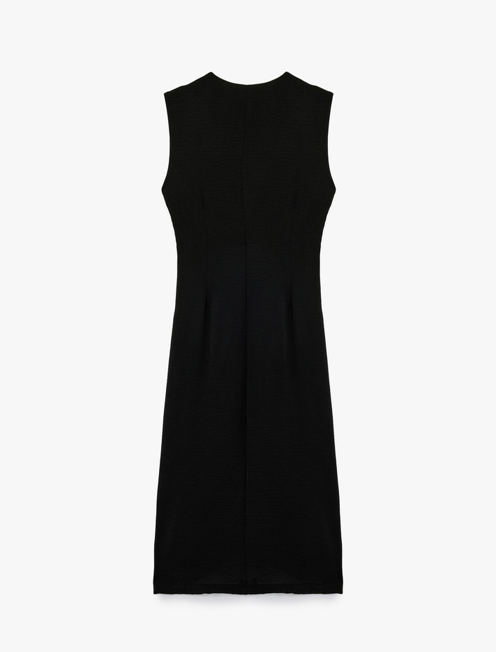  Aerobin Kumaş V Yaka Kolsuz Kruvaze Midi Boy Elbise