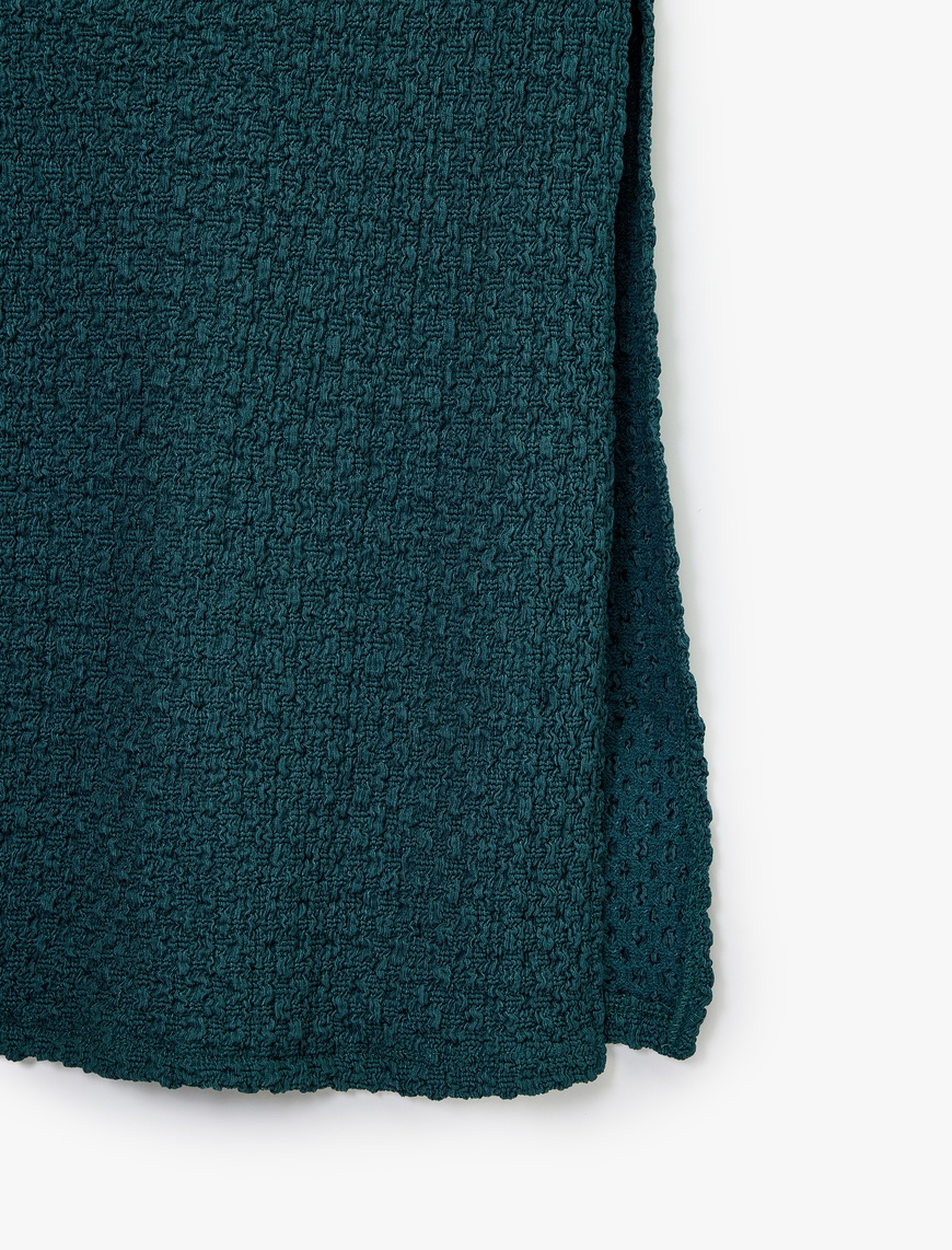   Bürümcük Kumaş Kolsuz Bisiklet Yaka Drape Detaylı Midi Kalem Elbise