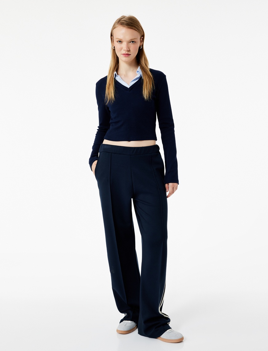   Uzun Kollu Gömlek Yaka Slim Fit Pamuklu Tişört