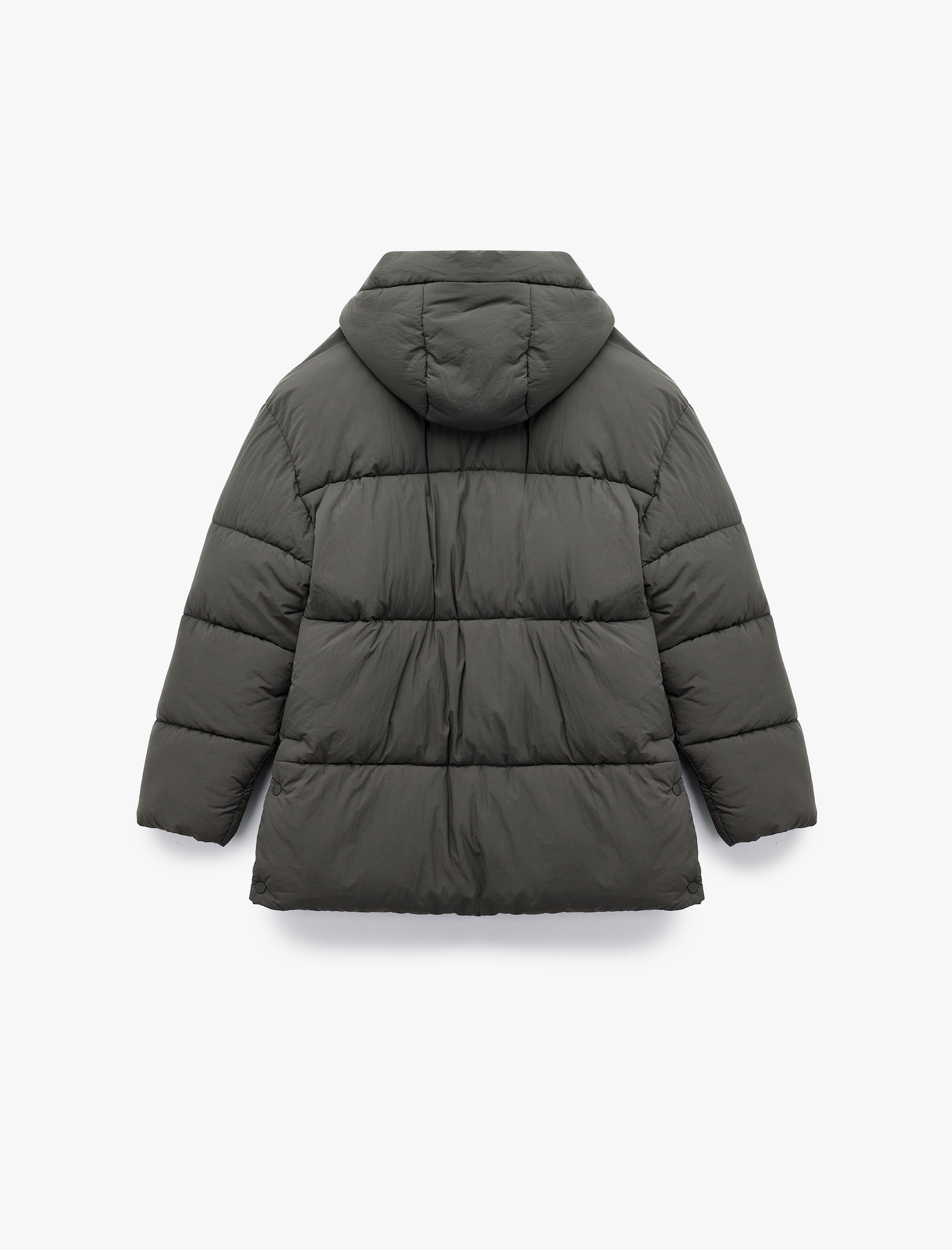   Fermuarlı Cepli Çıkarılabilir Kapüşonlu Uzun Kollu Su İtici Oversize Şişme Mont