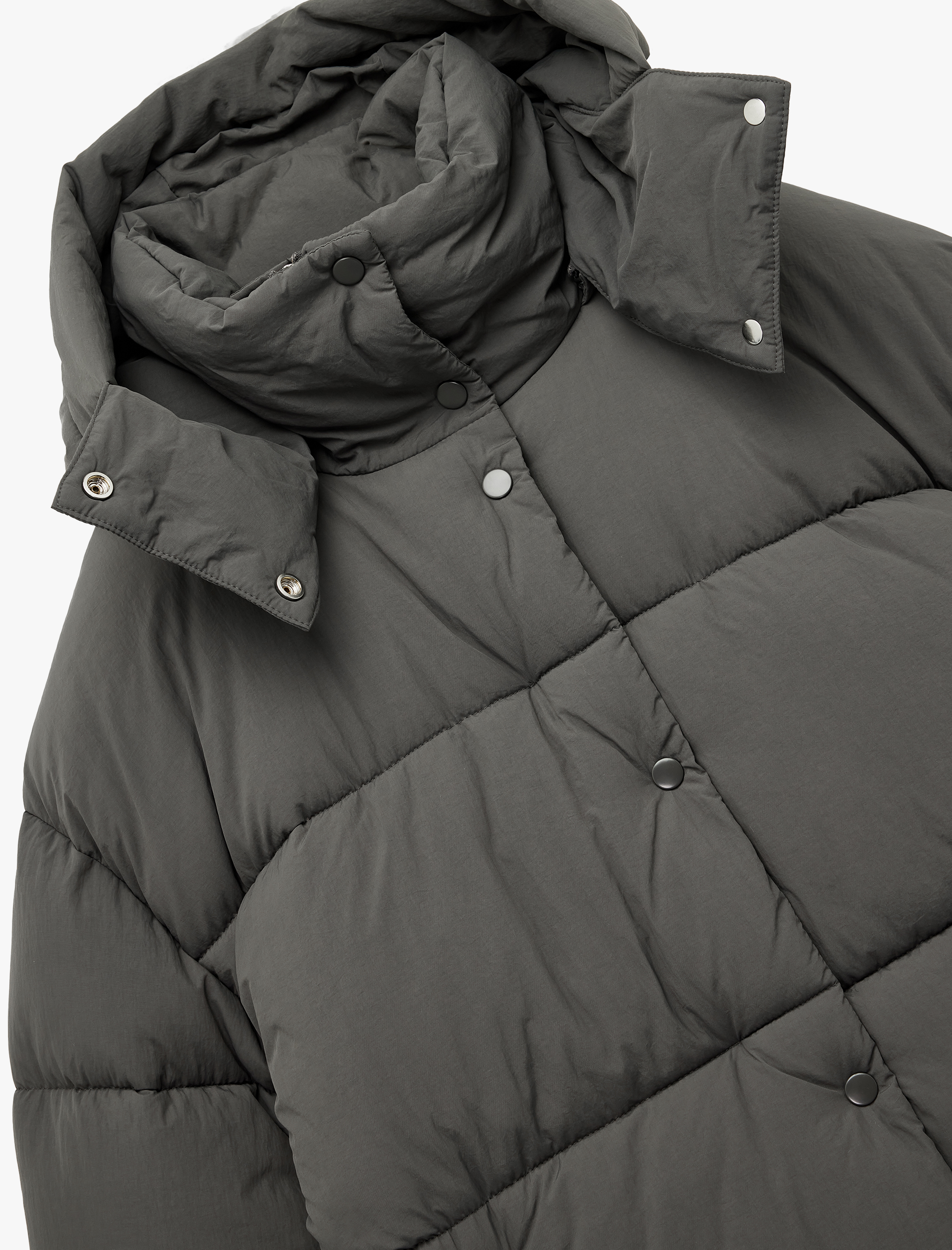   Fermuarlı Cepli Çıkarılabilir Kapüşonlu Uzun Kollu Su İtici Oversize Şişme Mont