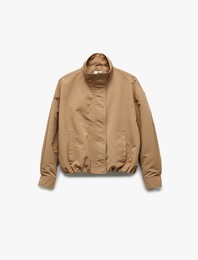 Uzun Kollu Dik Yaka Oversize Bomber Ceket