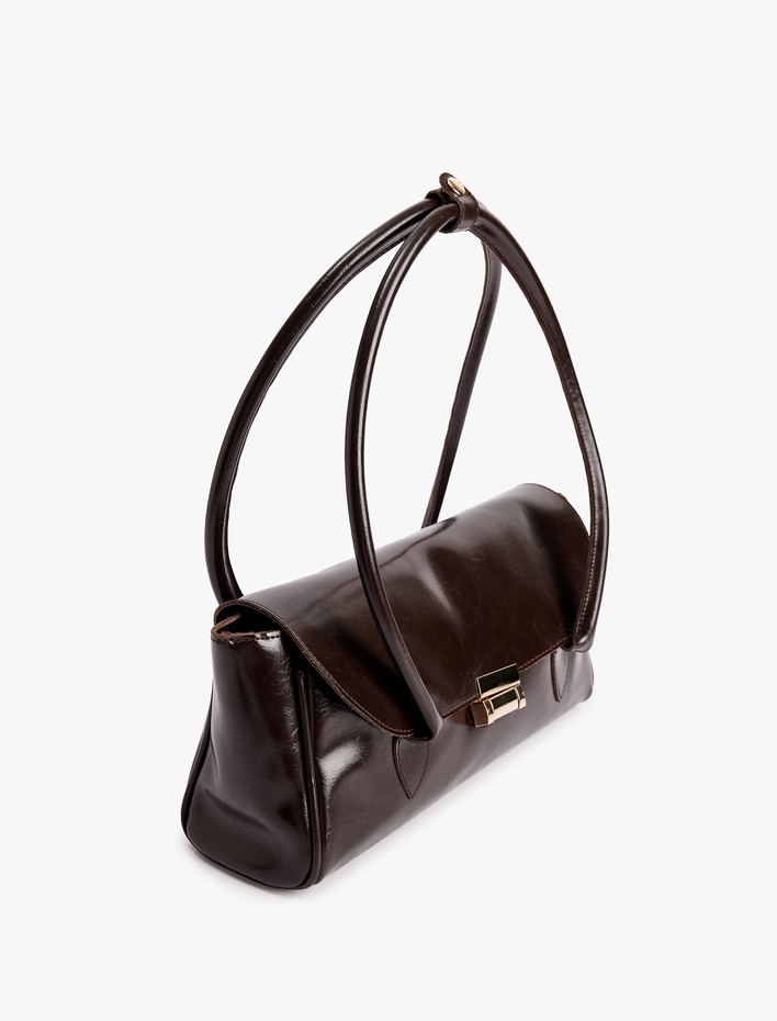 Kadın Suni Deri Saplı Metal Tokalı Omuz Çantası