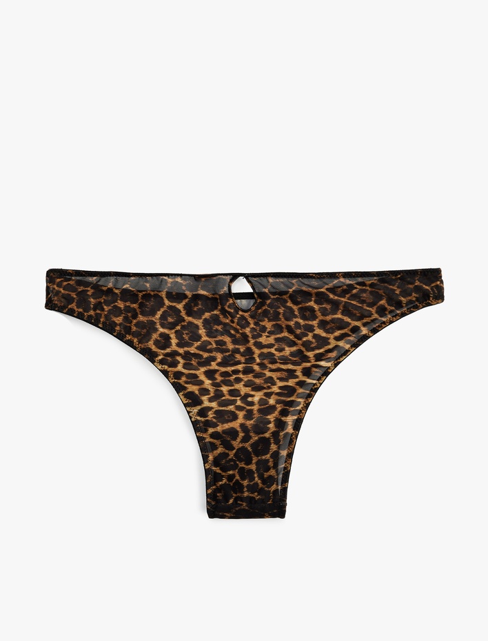  Yarı Transparan Leopar Desenli Tül Külot