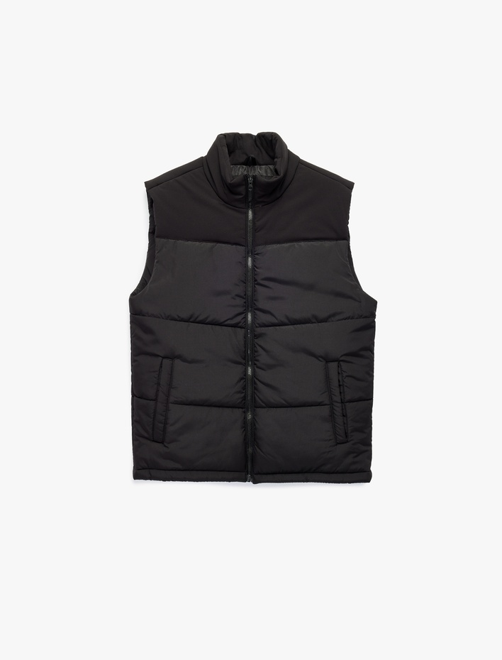  Fermuarlı Cep Detaylı Slim Fit Dik Yaka Kolsuz Şişme Yelek