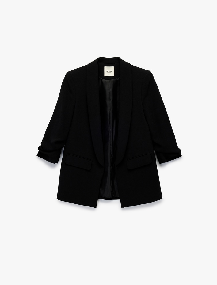  Krep Kumaş Regular Fit Şal Yaka 3/4 Kollu Blazer Ceket