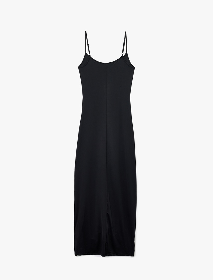  Rahat Kalıp U Yaka İnce Askılı Uzun Gecelik