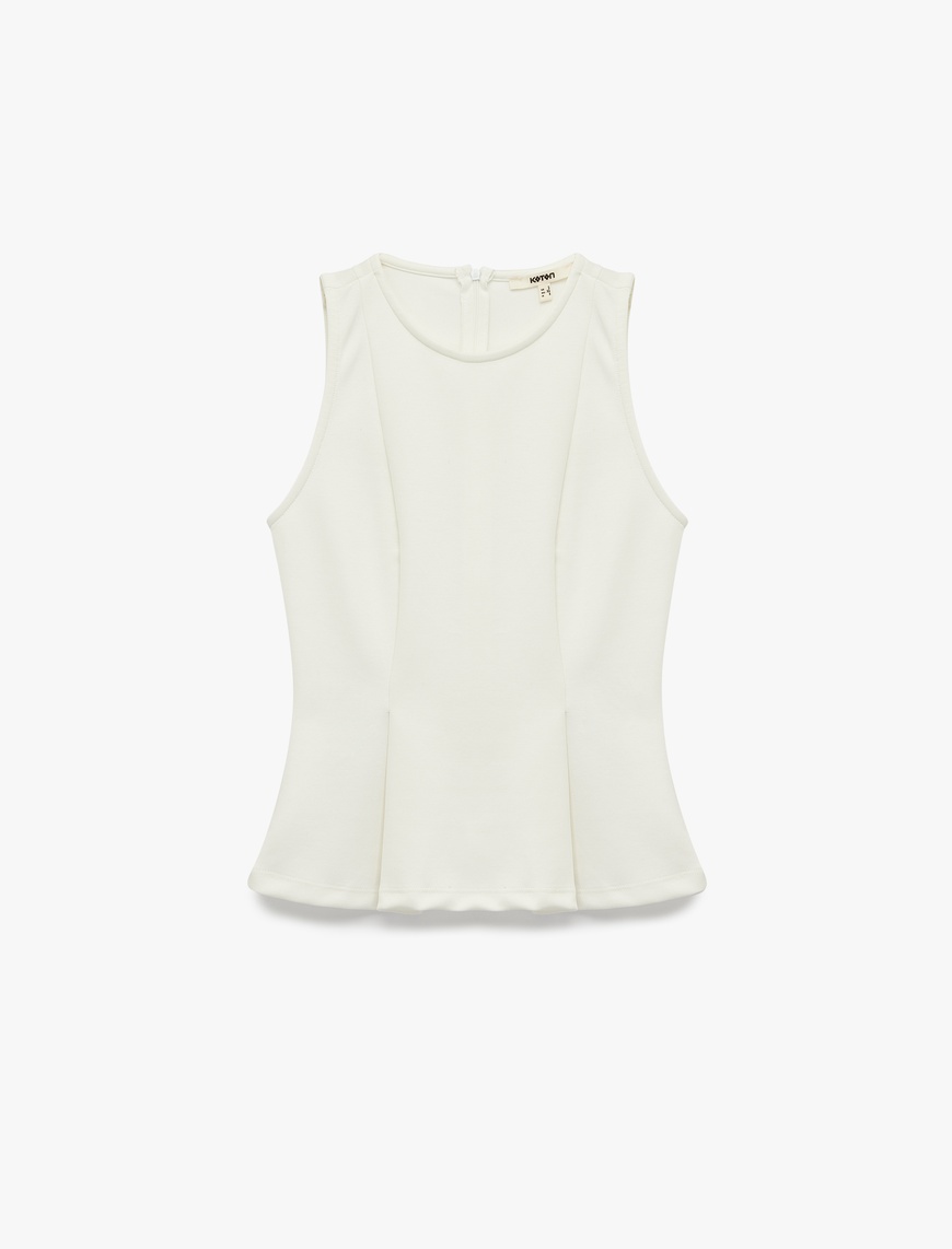  Slim Fit Bisiklet Yaka Kolsuz Peplum Bluz