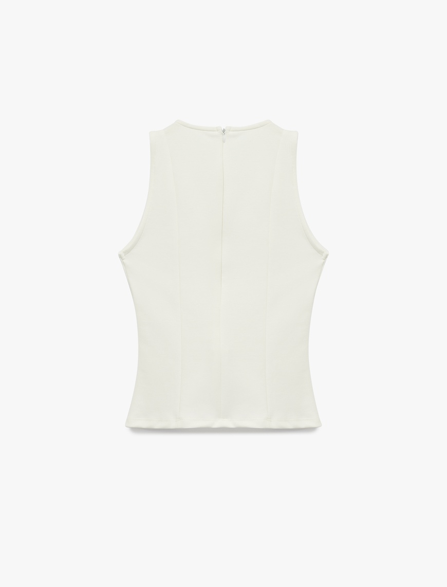   Slim Fit Bisiklet Yaka Kolsuz Peplum Bluz