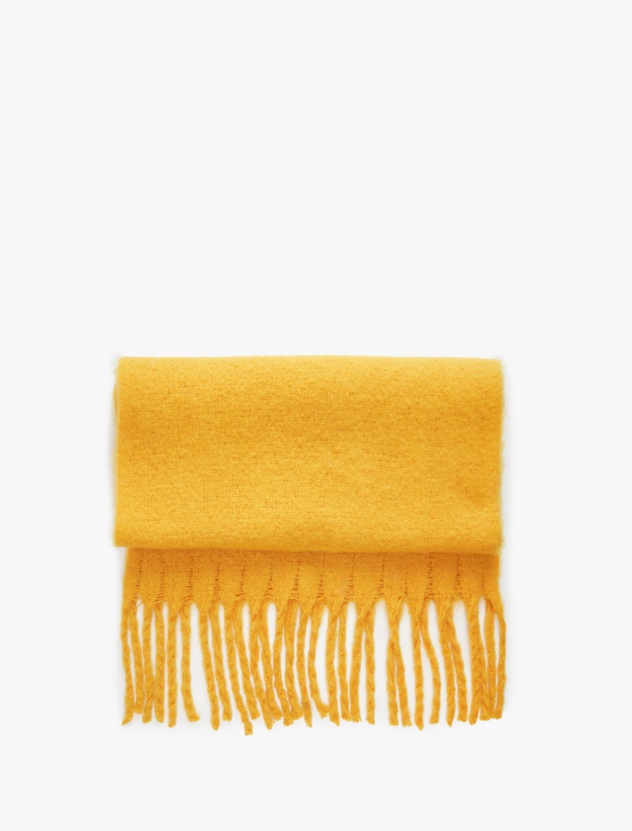 Kadın Yumuşak Dokulu Püsküllü Uzun Atkı