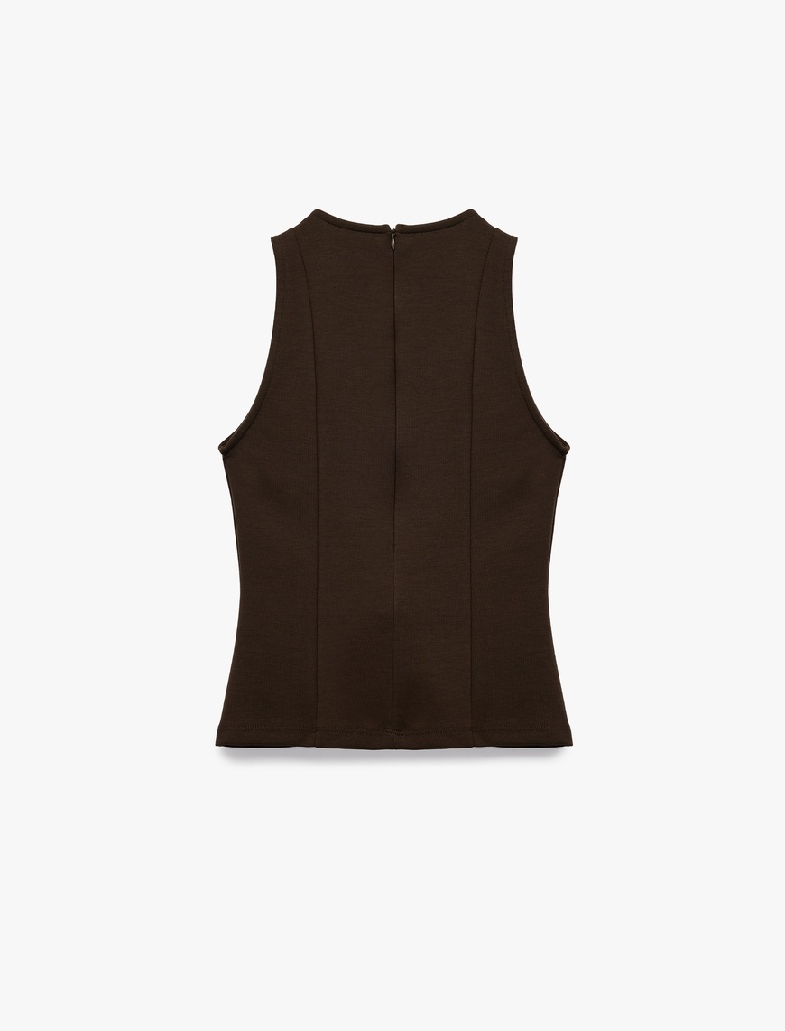   Slim Fit Bisiklet Yaka Kolsuz Peplum Bluz