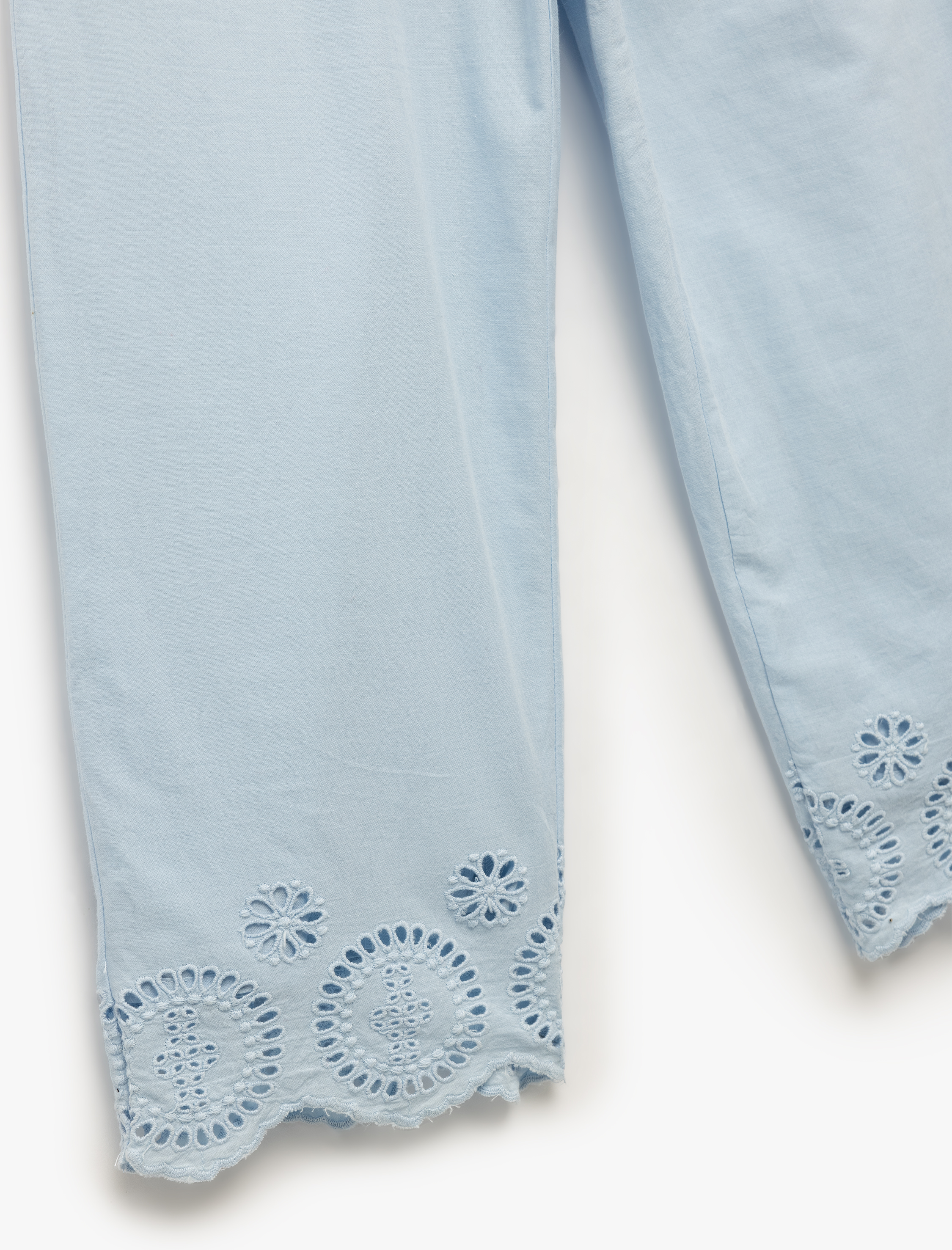  Kız Bebek Pamuklu Beli Lastikli Brodeli Pantolon