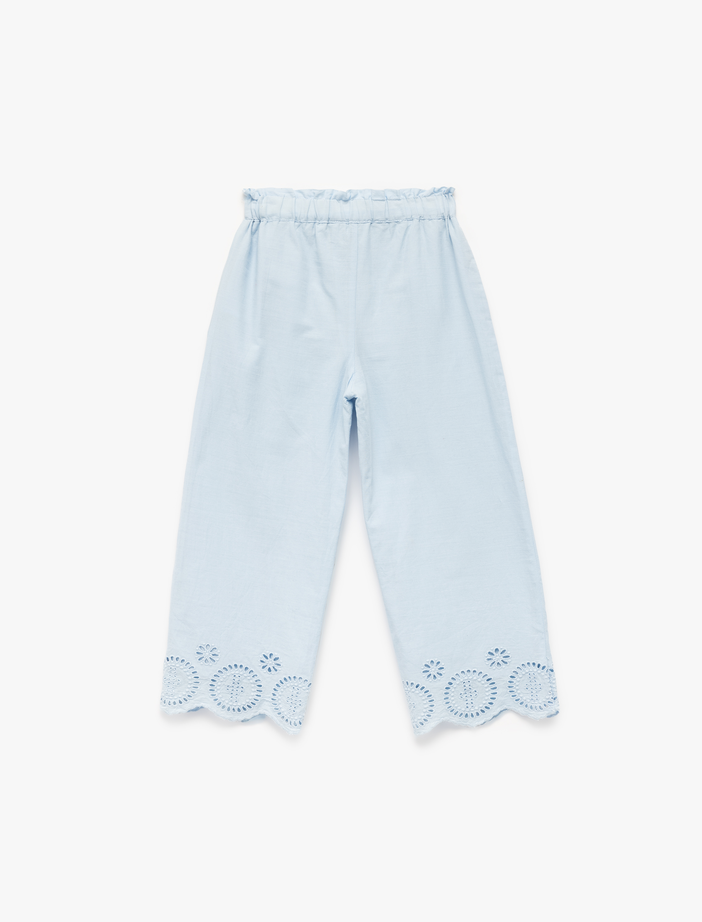  Kız Bebek Pamuklu Beli Lastikli Brodeli Pantolon