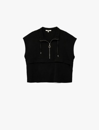 Aerobin Kumaş Yarım Fermuarlı Kolsuz Sweatshirt