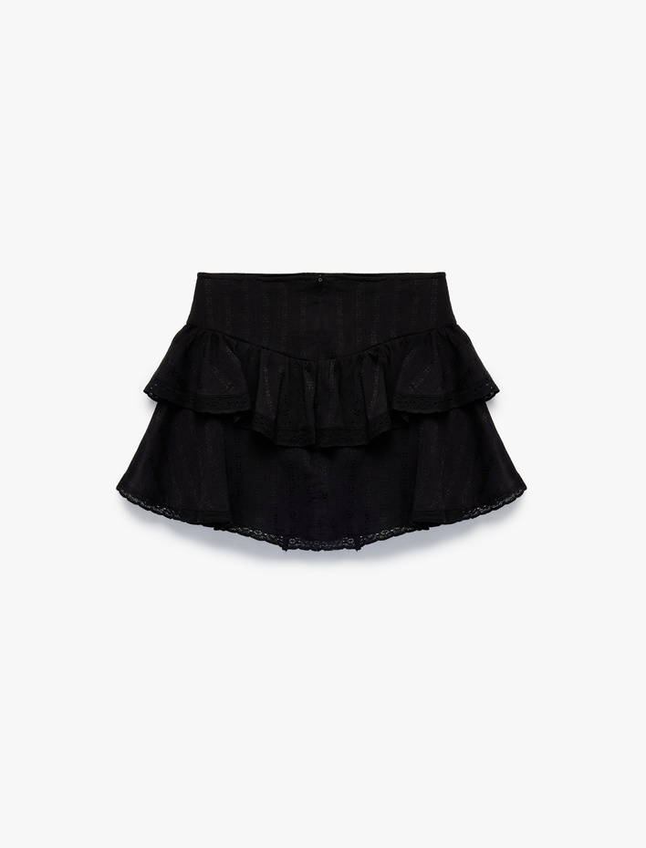  Viskon Karışımlı Katlı Volanlı Mini Şort Etek