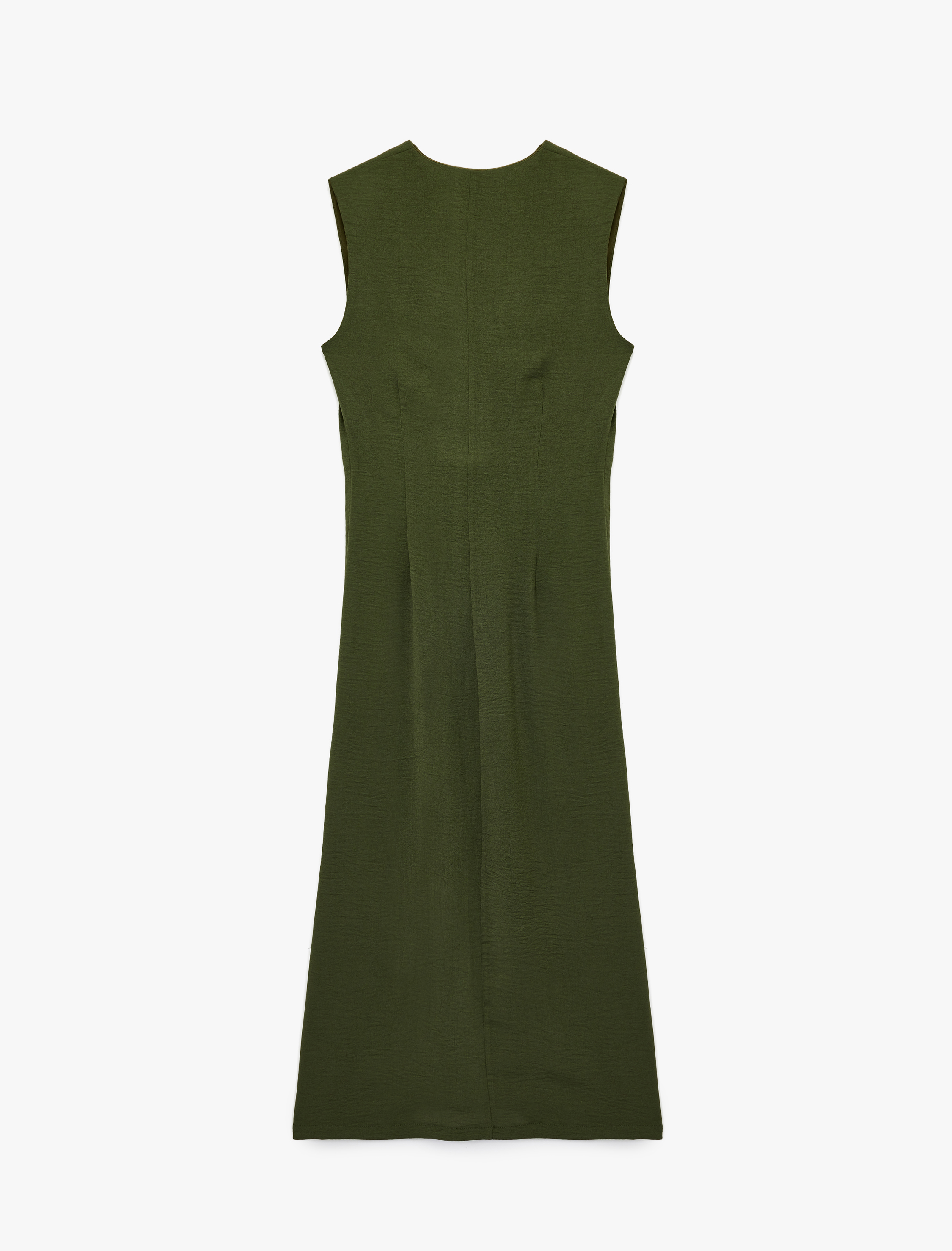   Aerobin Kumaş V Yaka Kolsuz Kruvaze Midi Boy Elbise