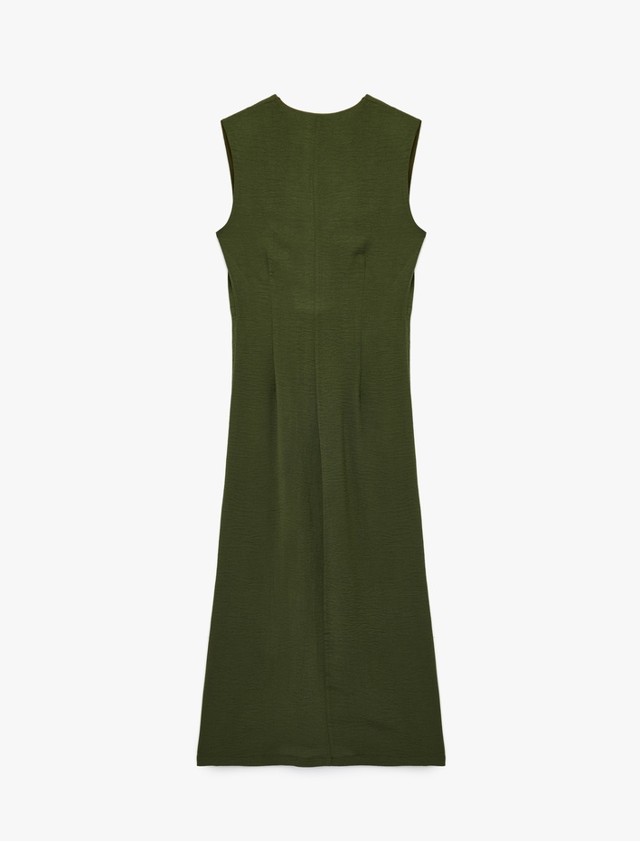  Aerobin Kumaş V Yaka Kolsuz Kruvaze Midi Boy Elbise