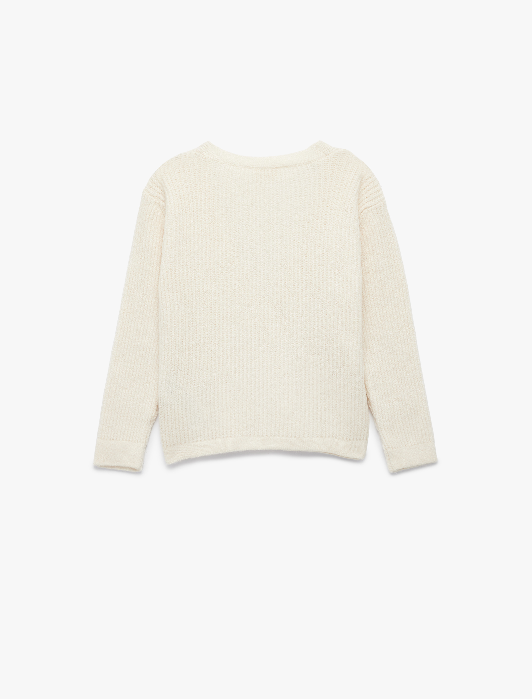  Kız Çocuk Uzun Kollu Dar Kalıp Kruvaze Yaka Bağlama Detaylı Triko Kazak