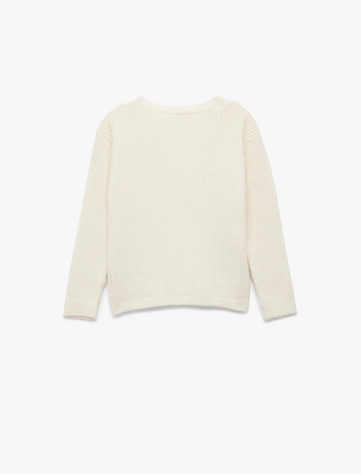 Kız Çocuk Uzun Kollu Dar Kalıp Kruvaze Yaka Bağlama Detaylı Triko Kazak