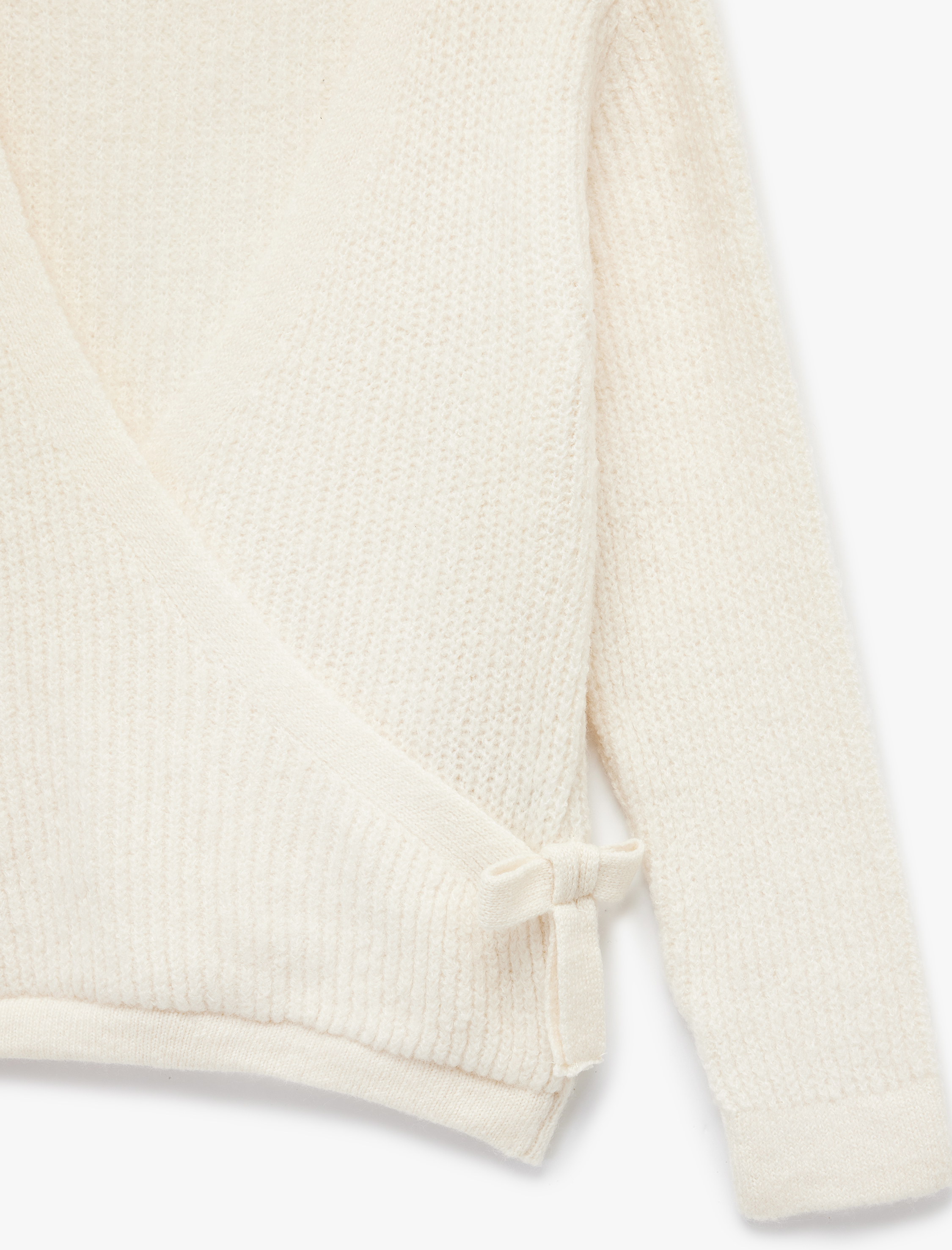  Kız Çocuk Uzun Kollu Dar Kalıp Kruvaze Yaka Bağlama Detaylı Triko Kazak