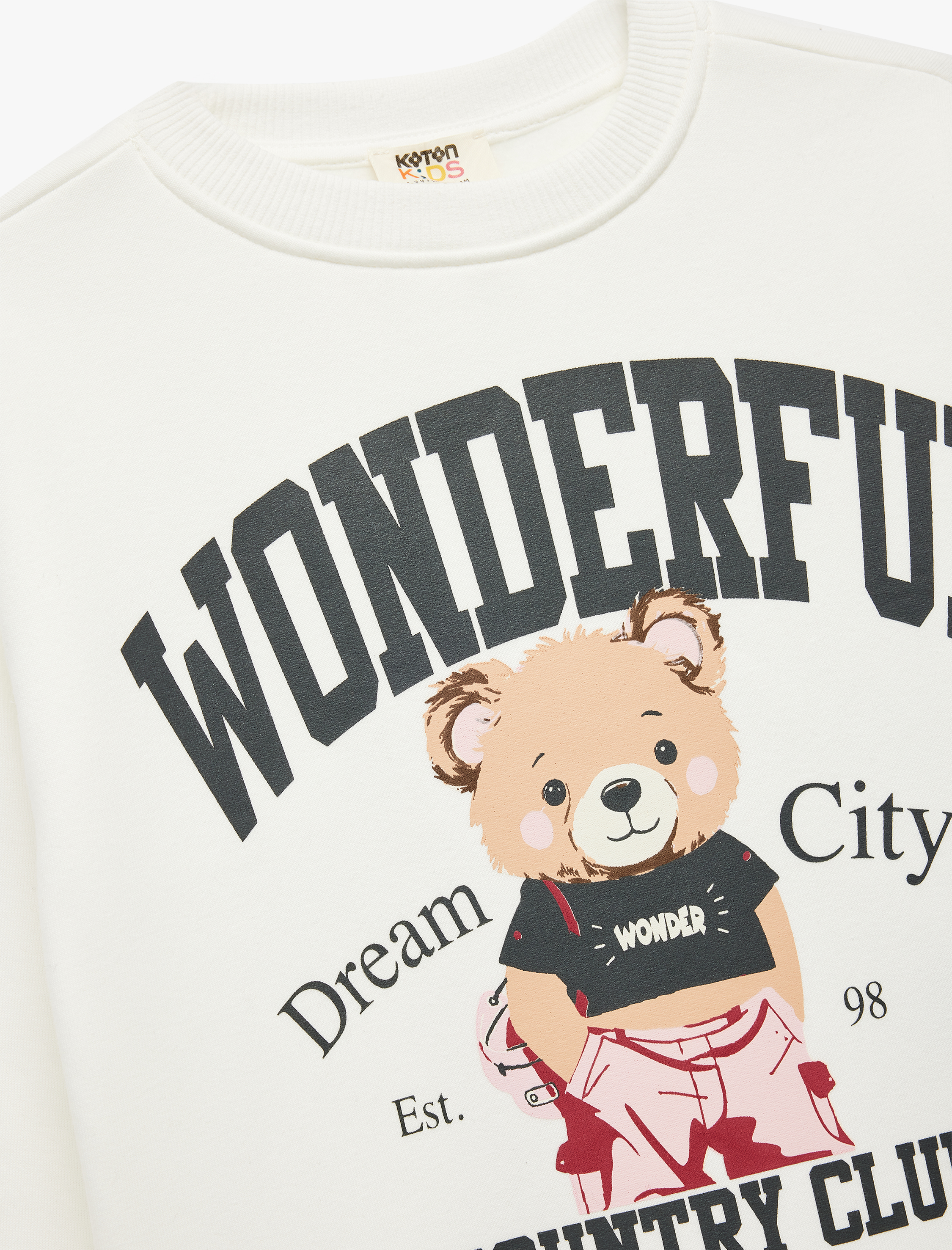  Kız Çocuk Uzun Kollu Bisiklet Yaka Şardonlu Ayıcık Baskılı Sweatshirt