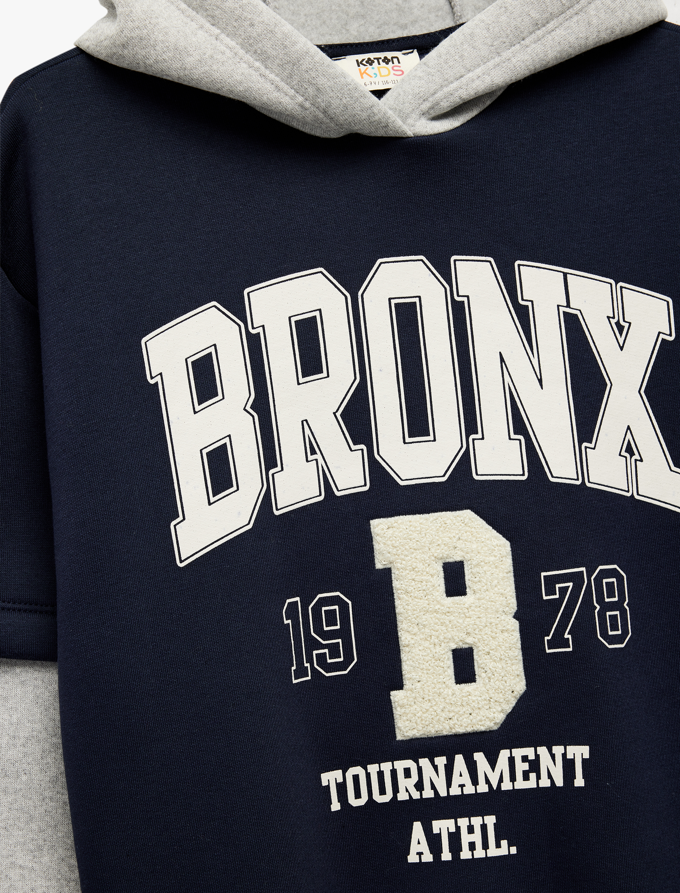  Erkek Çocuk Kapşonlu Uzun Çıkma Kollu Şardonlu Oversize Kolej Baskılı Sweatshirt