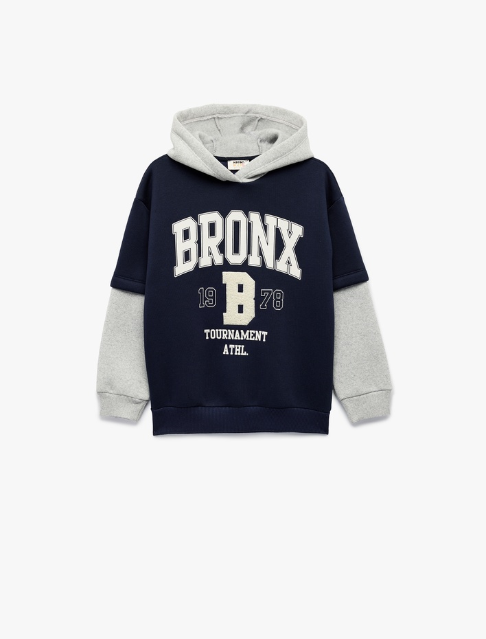 Erkek Çocuk Kapşonlu Uzun Çıkma Kollu Şardonlu Oversize Kolej Baskılı Sweatshirt