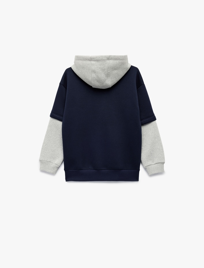 Erkek Çocuk Kapşonlu Uzun Çıkma Kollu Şardonlu Oversize Kolej Baskılı Sweatshirt