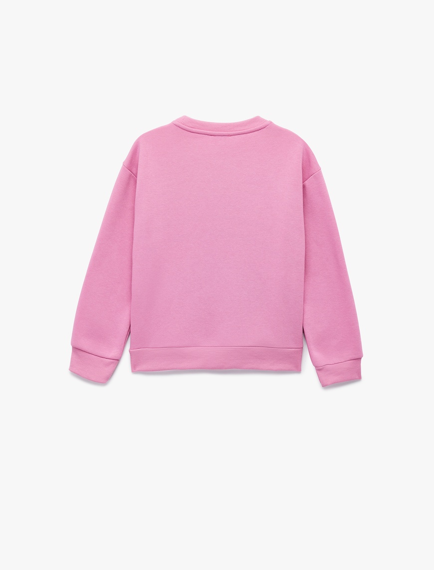  Kız Çocuk Uzun Kollu Bisiklet Yaka Şardonlu Baskılı Sweatshirt