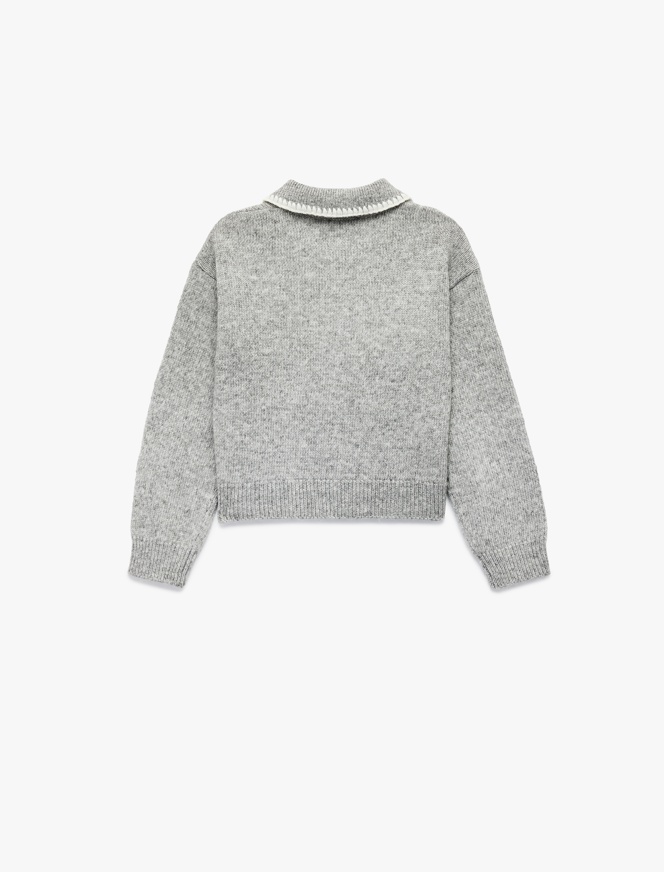  Kız Çocuk Uzun Kollu Nakışlı Polo Yaka Triko Kazak