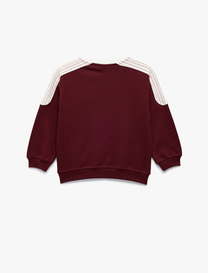 Kız Bebek Şardonlu Pamuklu Uzun Kollu Renk Kontrastlı V Yaka Baskılı Sweatshirt