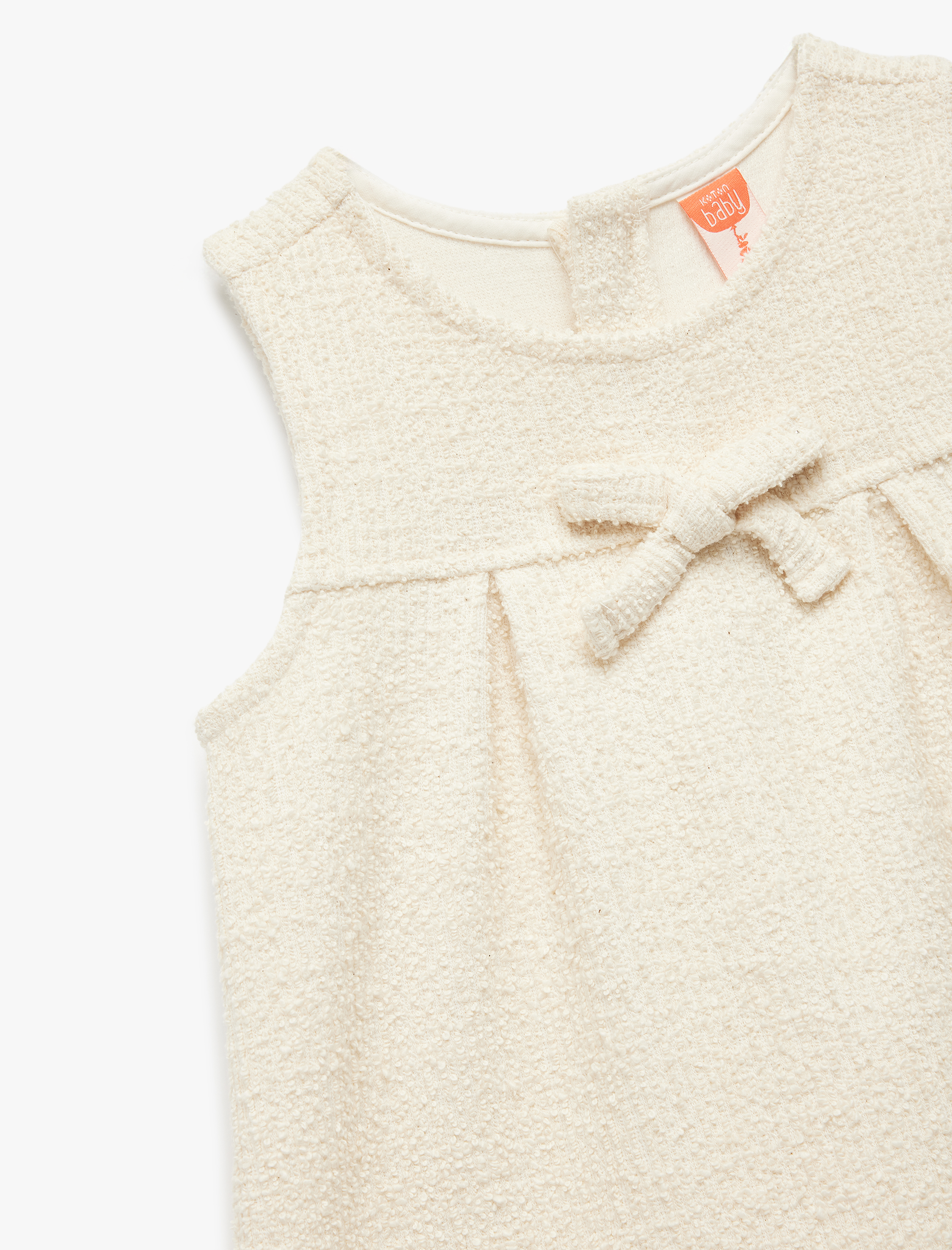  Kız Bebek Kolsuz Bisiklet Yaka A Kesim Fiyonklu Tüvit Elbise