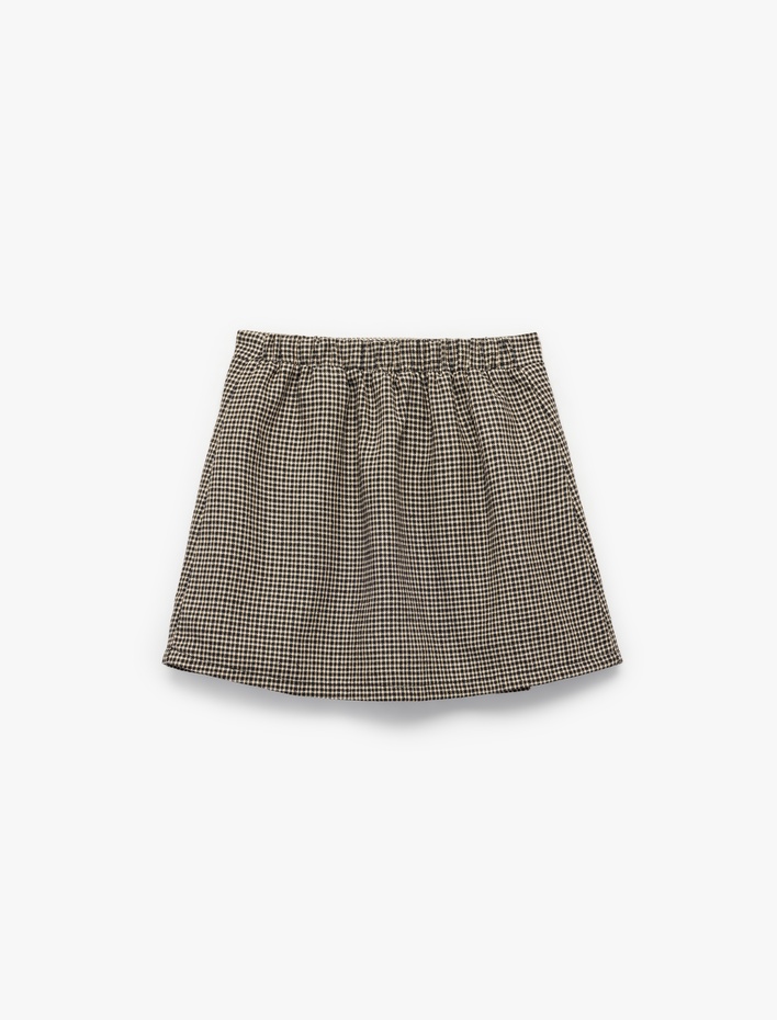 Kız Çocuk Fiyonk Detaylı Pamuklu A Kesim Şortlu Ekoseli Etek