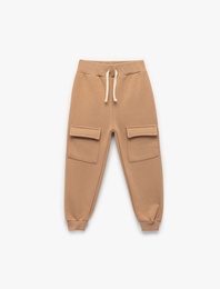 Şardonlu Kargo Cepli Pamuklu Beli Bağcıklı Jogger Eşofman Altı