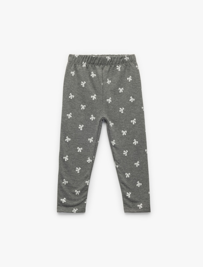 Kız Bebek Şardonlu Beli Lastikli Fiyonk Desenli Tayt