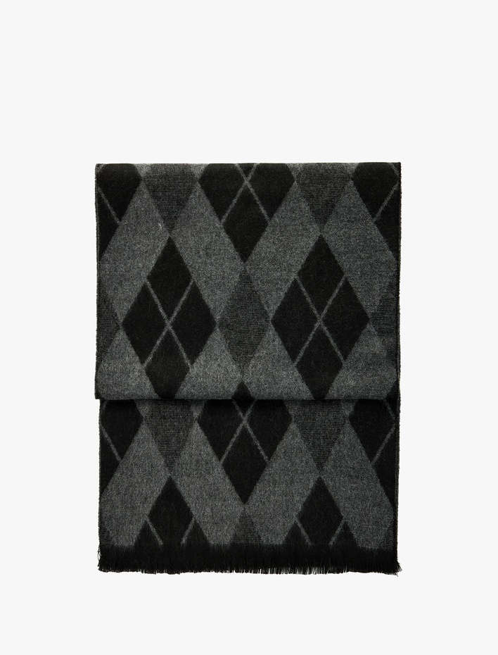 Erkek Viskon Karışımlı Uzun Baklava Desenli Atkı