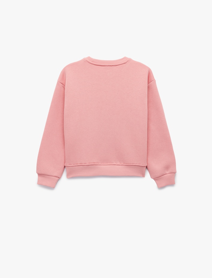 Kız Çocuk Uzun Kollu Bisiklet Yaka Şardonlu Kedi Baskılı Sweatshirt