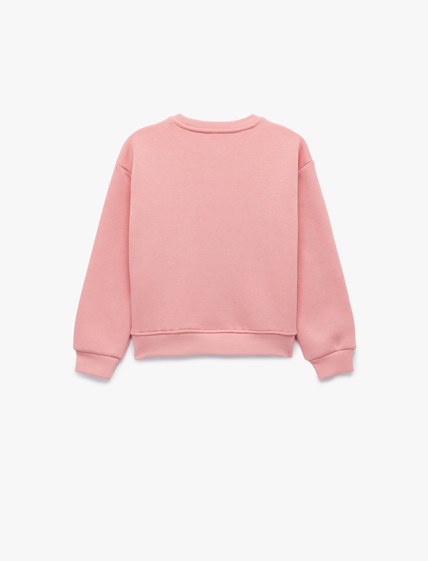  Kız Çocuk Uzun Kollu Bisiklet Yaka Şardonlu Kedi Baskılı Sweatshirt