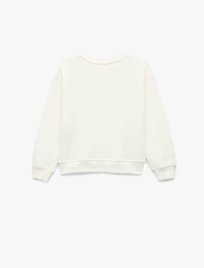 Kız Çocuk Uzun Kollu Bisiklet Yaka Şardonlu Fiyonk Baskılı Sweatshirt